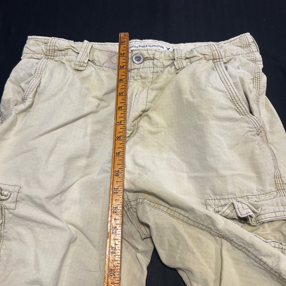American Eagle Longboard Cargo Shorts Mens 32 Khaki Tan Ripstop Y2K Cotton - Picture 5 of 10